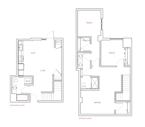 A floor plan of a two-story house with labeled rooms.
